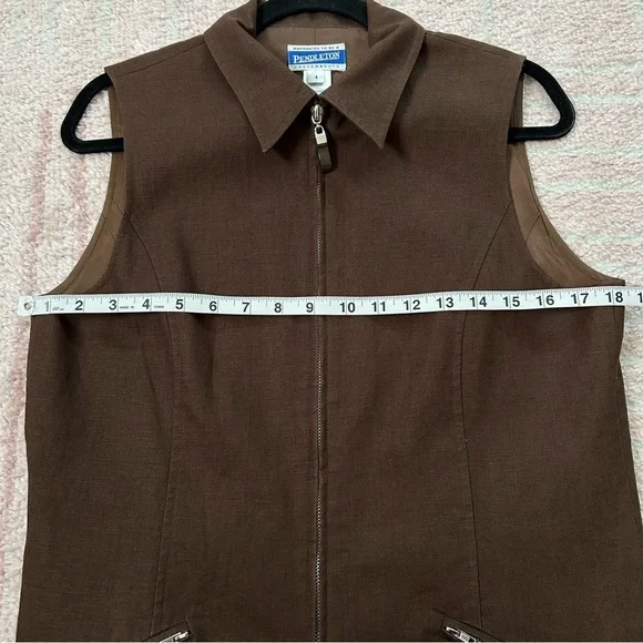 Vintage Pendleton Brown Vest Minimalist Zip Front Size 4 Cotton Linen Blend - Picture 8 of 13